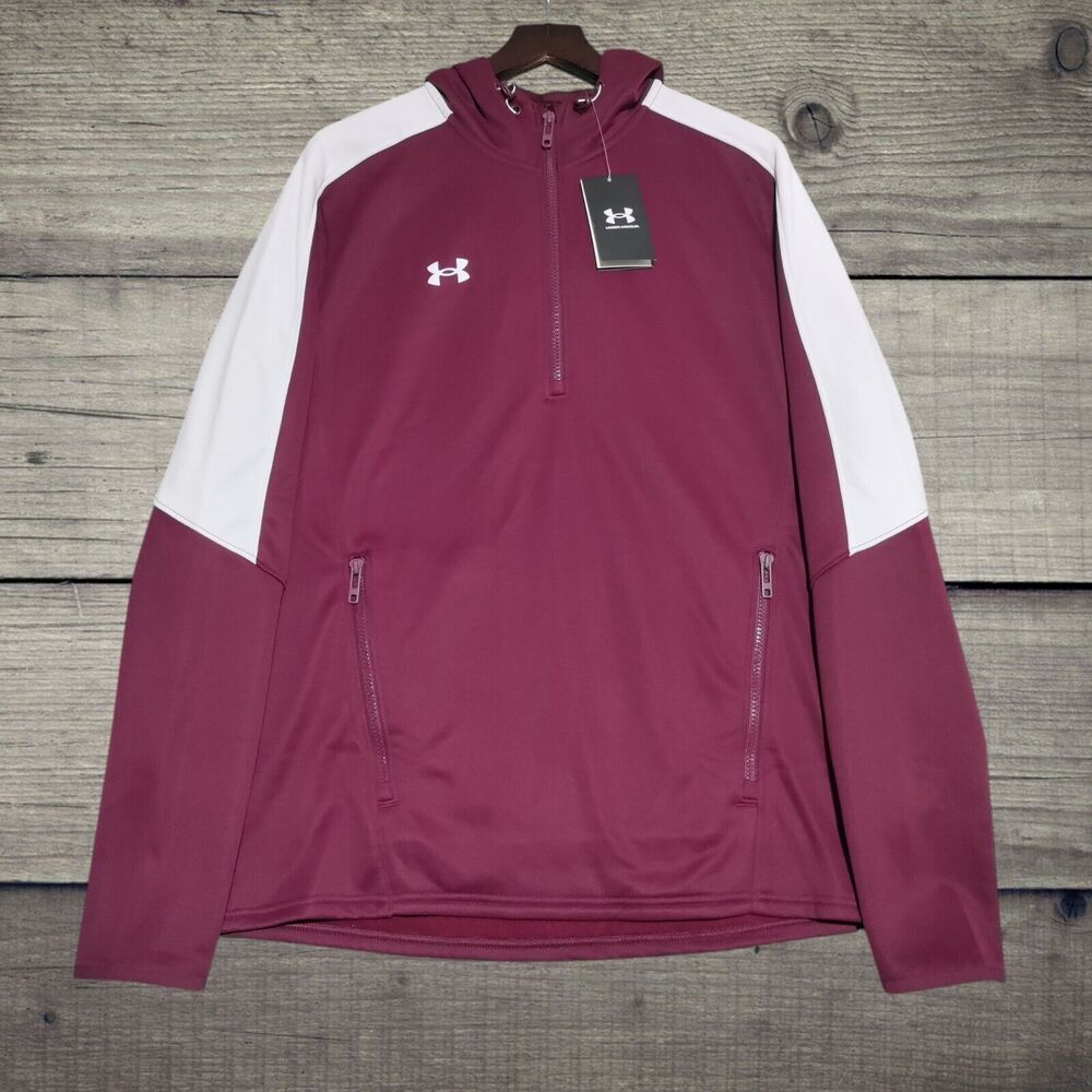 Under Armour Storm Fleece Hoodie Men's Large Maroon White Sweatshirt Sweater NEW
